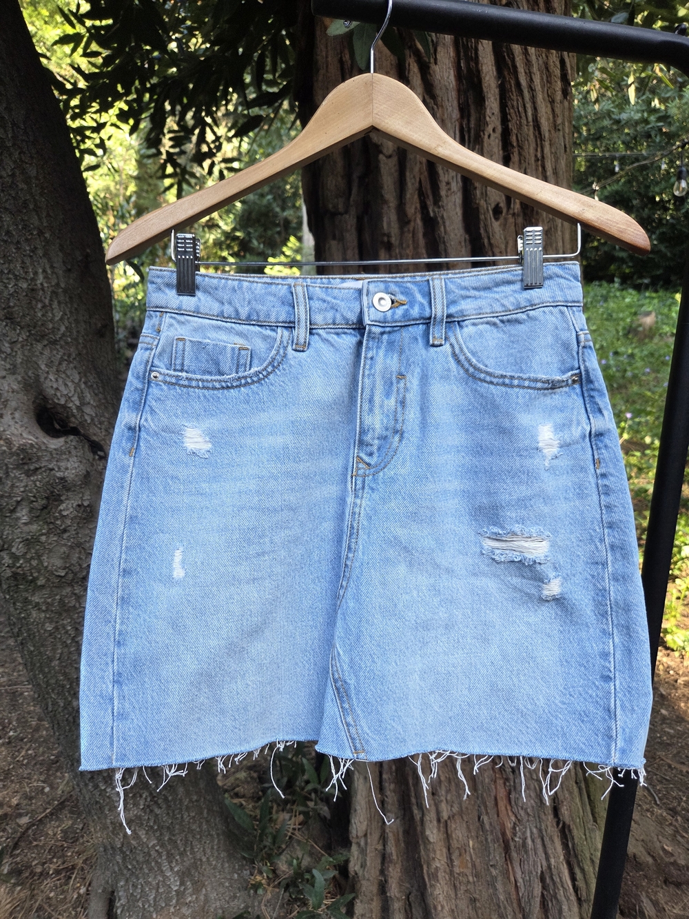 Zara Light Blue Distressed Denim Mini‎ Skirt